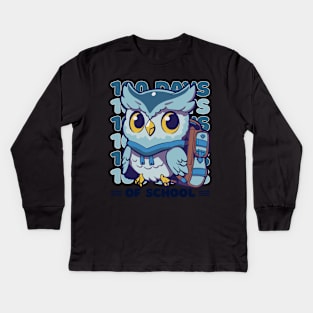 100 days of school typography featuring a Cute owl with a bagpack #1 Kids Long Sleeve T-Shirt